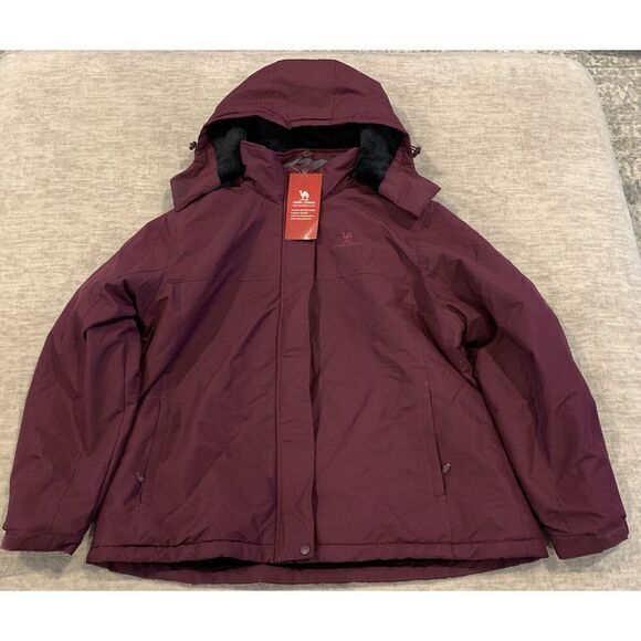 CAMEL CROWN Waterproof Hooded Ski Jacket Windbreaker‎ Womens XXL